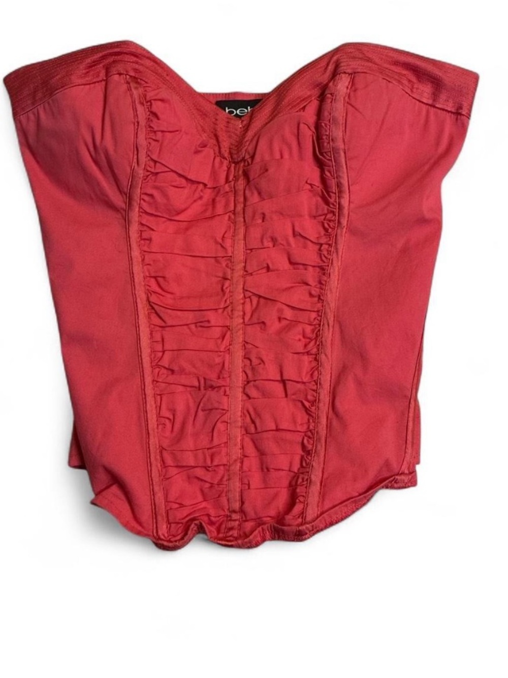 bebe Coral Red Ruffled Strapless Corset Bodysuit